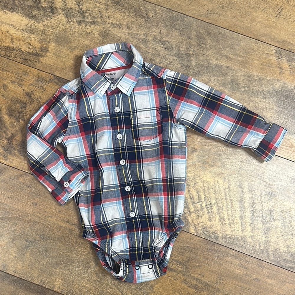 CARTER’S Plaid Button-Down Bodysuit, Size 12M, EUC